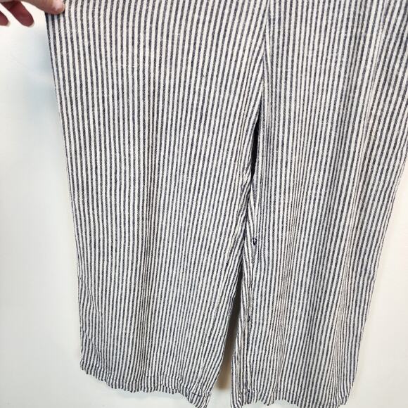 Old Navy Striped Wide Leg Crop Jumpsuit Size S Linen Blend Long Sleeve Tie Waist - Picture 9 of 15